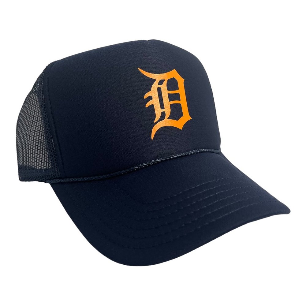 NEW VINTAGE STYLE DETROIT TIGERS NAVY BLUE ORANGE TRUCKER HAT CAP ADULT